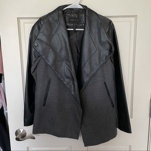 BCBGMAXAZRIA Vegan Leather and Wool Wrap Coat XS